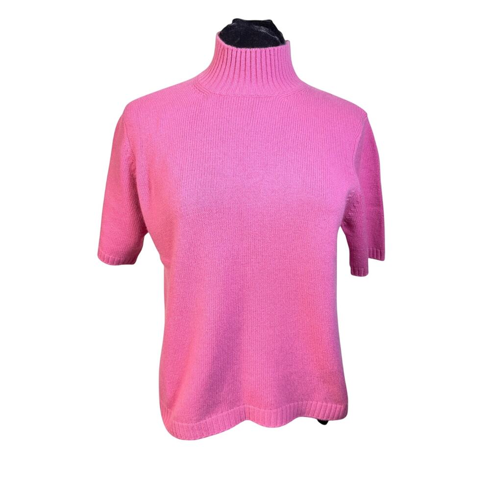 Talbots Pink 100% Cashmere Short Sleeve Mock Neck / Turtleneck Sweater Size L